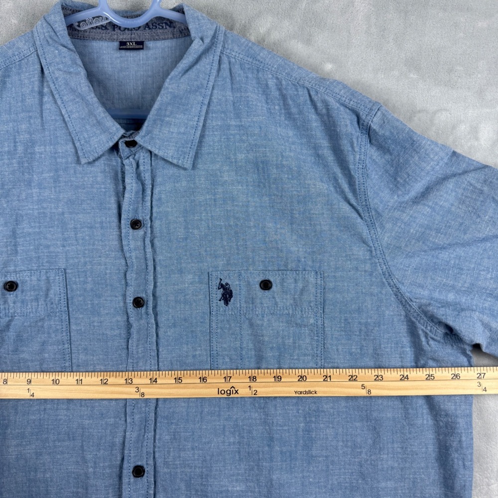 US Polo Assn Embroidered Logo Mens Long Sleeve Chambray Button Up Shirt Blue 3XL - Picture 7 of 9